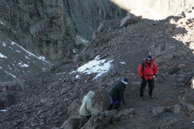 Mt Kenya, once the only snow-capped mountain on the equator, but, unlike in the past when it was covered by snow, the effects of global warming have left it bare.