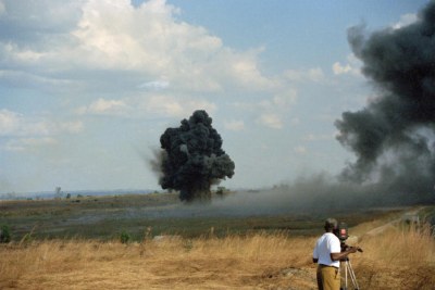 Discharge of mines.