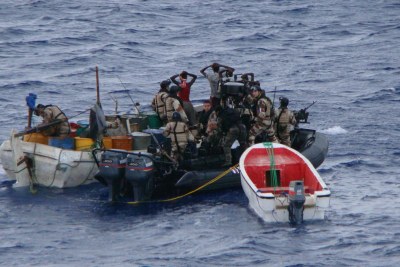 Suspected Somali pirates apprehended by a patrol of the European Union Naval Force (file photo).