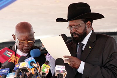 President Salva Kiir at an earlier swearing-in (file photo).