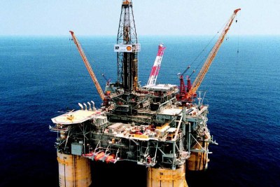 An offshore oil rig.