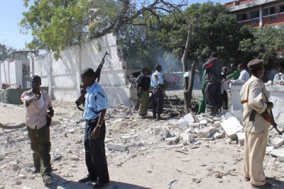 Police outside the building that was damaged during an explosion (file photo).