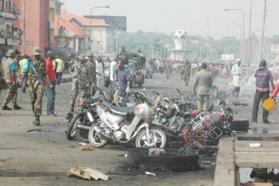 The Okada riders park along junction road by Sardauna crescent affected by the explosion in Kaduna .