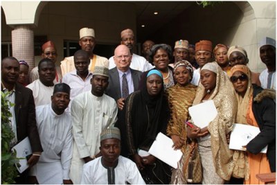Assistant Secretary Linda Thomas-Greenfield and U.S. Ambassador James Entwistle with Kano youth NGO leaders.