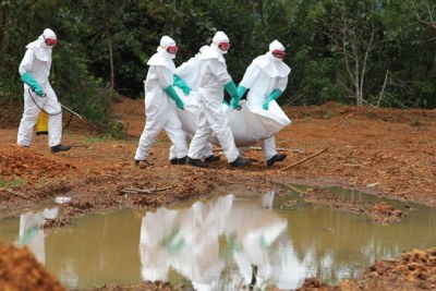 The dead body management team at the IFRC Ebola treatment centre in Kenema Sierra Leone