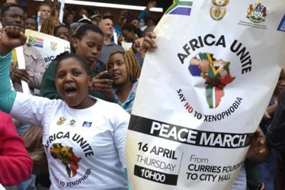 A peace march against violence on foreign nationals in South Africa at the Durban city centre.