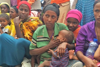 Rahima Dadafe, a 23-year-old mother of four, is holding her youngest son, Nebiyu Jemal, age 1. She says the family is surviving on food assistance from the government, along with the special nutritious food from WFP to help baby Nebiyu recover from malnutrition. “When the rain stopped raining, our crops failed and our livestock started dying because there was no grass for them to feed on. I had three cows. They all died. Now we are {living on} the assistance from the government.” she said.