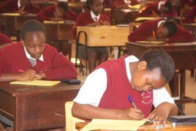 Candidates at Moi Girls High School in Eldoret doing their Biology Paper 1 KCSE exam (file photo).