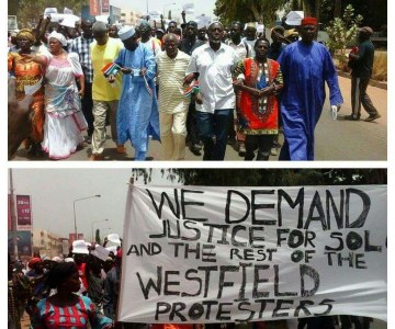 Manifestation contre l'arrestation d'opposants en Gambie, le jeudi 14 avril 2016 à Banjul