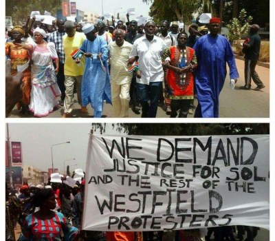 Manifestation contre l'arrestation d'opposants en Gambie, le jeudi 14 avril 2016 à Banjul