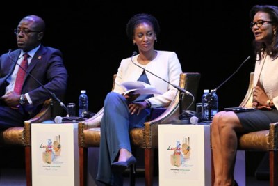 African Development Bank's Vice-President for Finance, Charles Boamah, and Treasurer, Hassatou N'Sele presenting the Bank's 2015 Annual Report and underscoring the institution's strong financial standing and preparedness to support the regional member countries at the AfDB Annual Meetings in Lusaka, Zambia, on Wednesday, May 25, 2016.