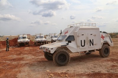 Des véhicules de la MINUSCA en République centrafricaine.