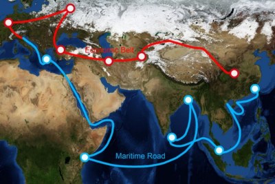 China’s proposed one belt, one road route map.