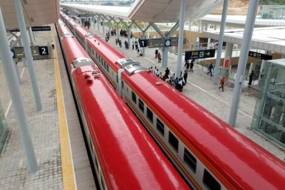 Trains at Mombasa Terminus in Miritini (file photo).