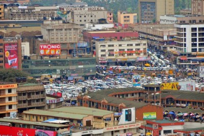 An aerial view of a section of Kampala Capital City.