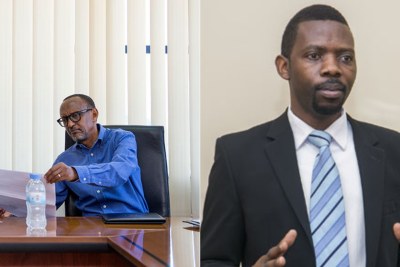 President Kagame presents his candidature documents to the National Electoral Commission, independent presidential hopeful, Philippe Mpayimana.