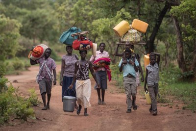 Civilians fleeing Kajo Keji county, toward the southern border with Uganda (file photo).