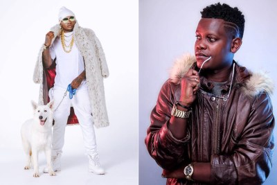 Kenyan rapper Khaligraph Jones (left) and Rwandan artist Bruce Melodie.