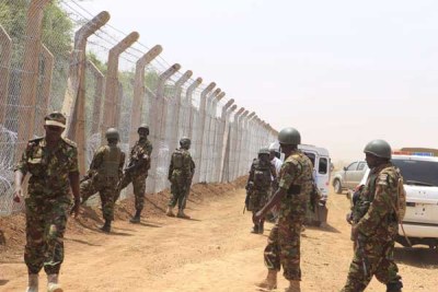 KDF soldiers on guard as the erection of a security fence along the Kenya-Somalia border goes on. NIS has said that terrorism remains the biggest threat to Kenya’s national security and development.
