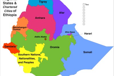 A regional map of Ethiopia.