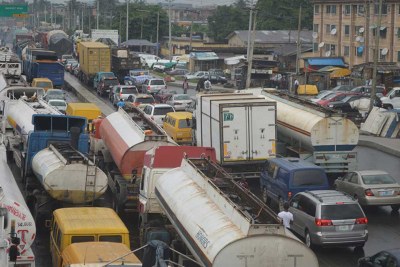 The gridlock is being caused by container trucks and tankers operating around the port.
