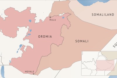 A map of Ethiopia's Oromia and Somali regions.