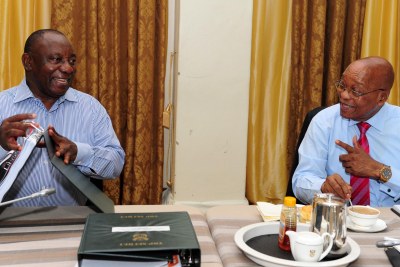 President Jacob Zuma, right, and the country's Deputy President, Cyril Ramaphosa, at an extended Cabinet meeting on January 31 to prepare for the president's state of the nation address.