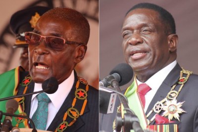 Former president Robert Mugabe and President Emmerson Mnangagwa (file photo).