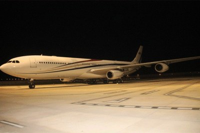 Swazi Observer photograph of King Mswati’s A340-300 Airbus at King Mswati III International Airport in Swaziland.