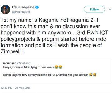 Kagame Slams Zimbabwean Politician, Leads to Hilarious #ChamisaChallenge
