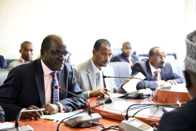 From left, IEBC chairman Wafula Chebukati, commissioners Yusuf Guliye and commissioner Molu Boya (file photo).