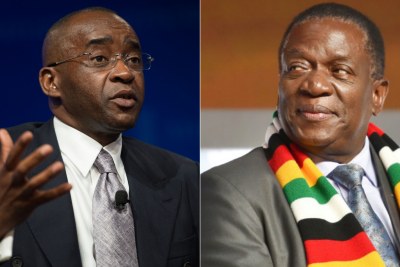 Econet founder Strive Masiyiwa and President Emmerson Mnangagwa.