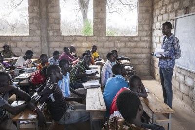 A South Sudanese refugee teaches a class at a primary school in Kule refugee camp, Ethiopia, March 2016.