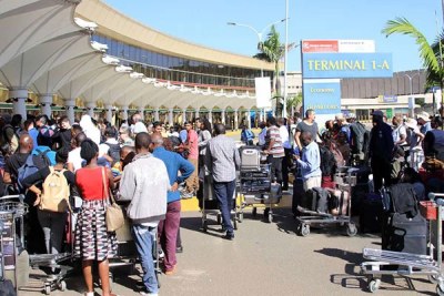 Passengers stranded at JKIA during a previous strike action.