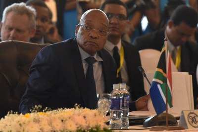 Former President Jacob Zuma in April 2015, attending the opening session of the Extra-Ordinary Summit of the Southern African Development Community Heads of States and Government in Harare, Zimbabwe.