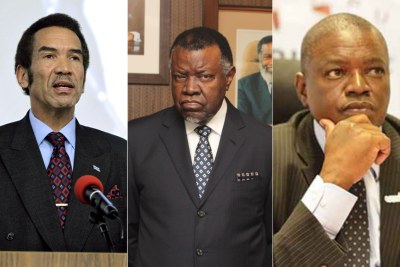 From left, Former Botswana president Ian Khama, Namibian President Hage Geingob and Botswana President Mokgweetsi Masisi.