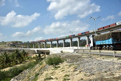 A standard gauge railway cargo train departs from Mombasa port on May 30, 2019.