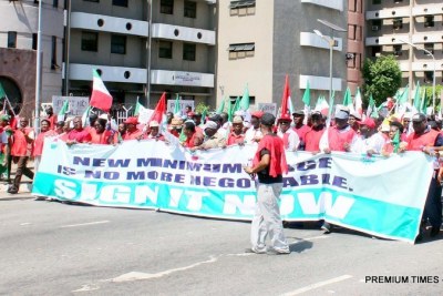 Joint NLC, TUC, ULC nationwide protest over alleged recalcitrance of government and employers to pay adequate minimum wage (file image).