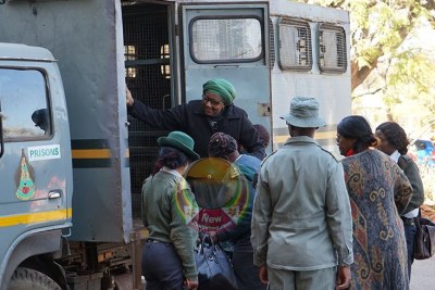 Tourism Minister Priscah Mupfumira arriving at court.