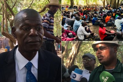 Renamo Military Junta leader Major General Mariano Nhongo (left) Members of the Renamo Military Junta at a conference in Gorongosa Mountain (top right) and João Machava, spokesman for the Renamo Military Junta (bottom right).