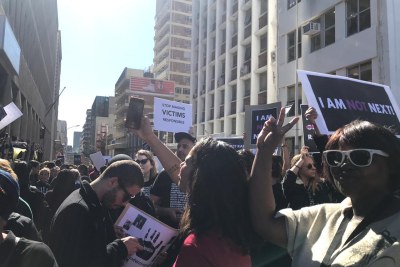#AmINext protesters wearing black in support of the fight against gender-based violence take demonstrations to the gates of Parliament (file photo).