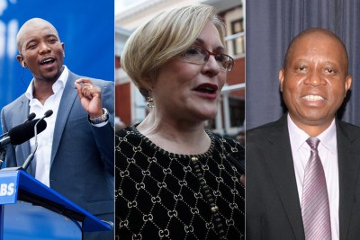 Democratic Alliance leader Mmusi Maimane, left; new DA Federal Council Chairperson, Helen Zille, centre; and Johannesburg Mayor Herman Mashaba.