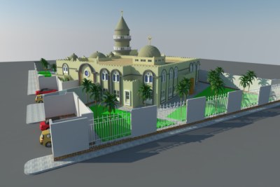 3D model of the Masjid Al Rayan, Djibouti.The initial idea of Masjid Al Rayan came from providing a place for worshipers who had to vacate their original neighbourhood in the old district of the capital. However, thanks to personal interest and generous funding by businessman and philanthropist Mohamed Said Guedi, the scope of the project has only expanded.