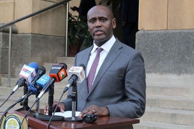 Judicial Service Commission member Macharia Njeru holds a press conference at the Supreme Court on July 22, 2019.