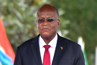 Tanzanian President John Magufuli outside State House in Dar es Salaam on August 15, 2019, during a state visit by South African President Cyril Ramaphosa.