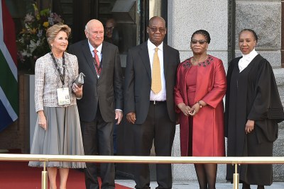 Former South African president FW De Klerk, second from left, and his wife Elita, far left, with parliamentary presiding officers before the February 13, 2020 State of the Nation address.