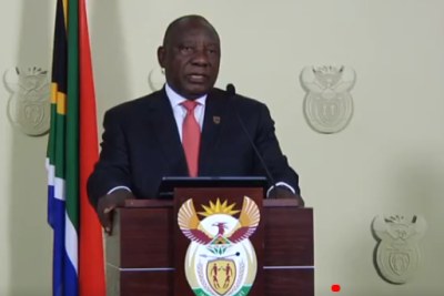 South Africa's President Cyril Ramphosa announcing 