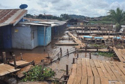 Mulungu beach in Munyonyo that was cut off by the rising water levels of Lake Victoria on April 12.