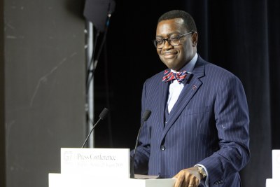African Development Bank President Akinwumi Adesina at the 45th G7 Summit press conference in Biarritz, France, 2019.