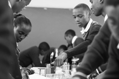 Students during science class in Nairobi, Kenya, as part of a Mastercard Foundation partnership with Global E-Schools and Communities Initiative to improve student learning in science, math, and English.